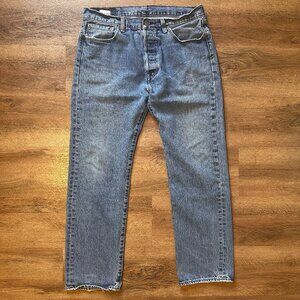 Levi's Jeans Mens 33x29 Blue 501 Medium Wash Distressed Cotton Denim Pants